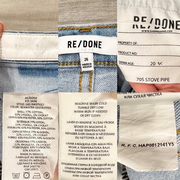 Re/Done 70s High-Rise Stove Pipe Jeans in Seawater Destroyed Light Wash Denim - Picture 4 of 16